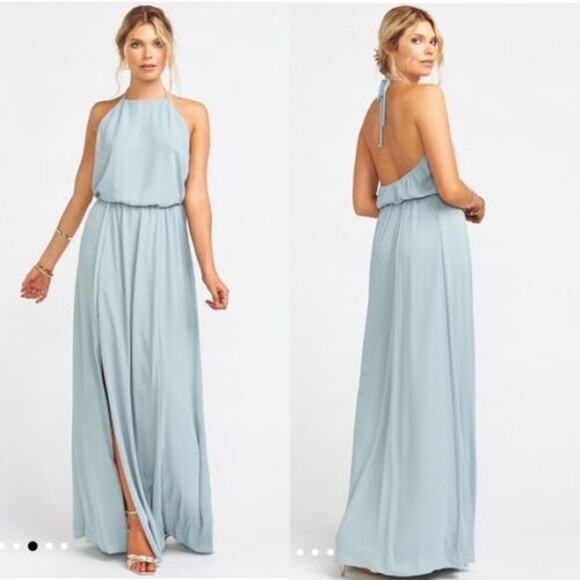 Show Me Your Mumu Heather Halter Slit Maxi Dress Silver Sage Crisp Green, XXS - Picture 13 of 14
